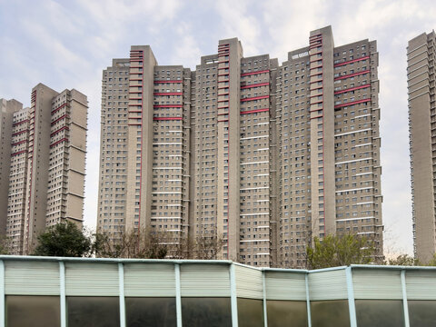High rise apartment towers beside trees near Beijing Shanghai Expressway in Kunshan China