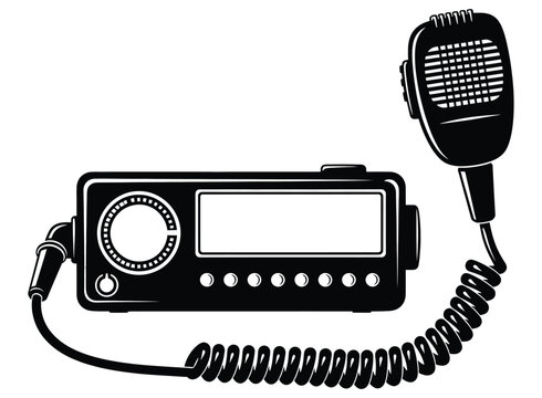 Mobile radio transceiver device with microphone handheld communication technology silhouette.