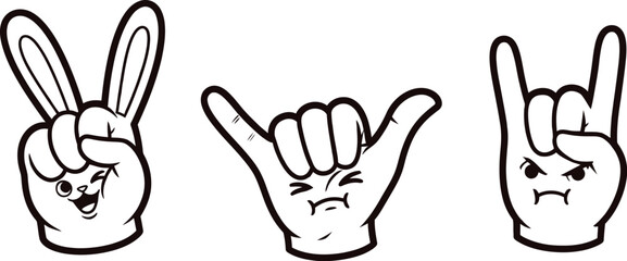 Fototapeta premium Cartoon hands with different gestures and expressions