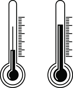 Two thermometer icons illustrating temperature variations black and white vector graphics