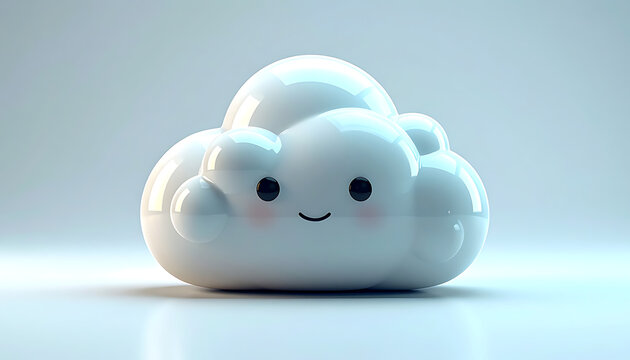 Cute cartoon cloud character with a smiling face and rosy cheeks, soft lighting, simple 3d render, weather concept, isolated on light background