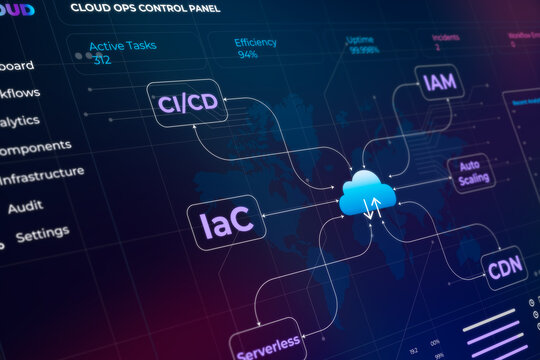 Cloud computing workflow diagram on computer screen