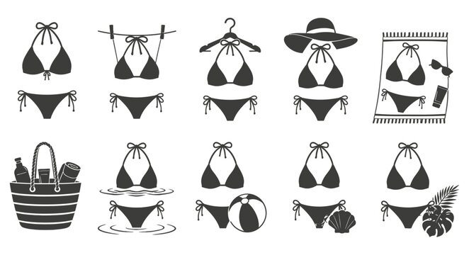 Bikini day collection various bikini illustrations isolated on transparent background