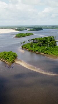 Mandacaru Island At Lencois Maranhenses Maranhao Brazil. Natural Freshwater Lagoon Nestled Between White Sand Dunes. Shore Horizon Beach Sea. Seaside Panorama. Lencois Maranhenses Maranhao.