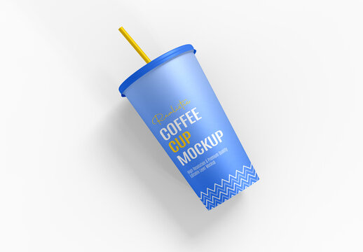 Realistic Coffee Cup Mockup with Straw