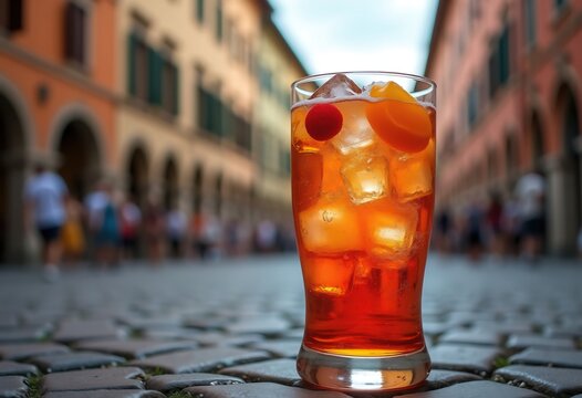 Detail-Rich Aperol Spritz Drink at Historic City Piazza Captured in Stunning 8K Resolution