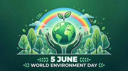 Fototapeta premium World Environment Day Celebration with Earth and Nature Elements in Vibrant Flat Vector Design.