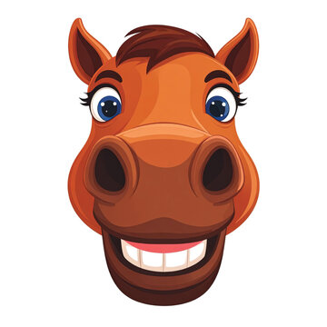Smiling cartoon horse face closeup.