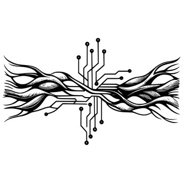 Digital Network Roots: A stylized illustration depicts a futuristic digital network merging with organic root-like structures, symbolizing the intersection of technology and nature.