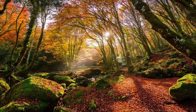Autumn Woodland At Idless Cornwall Uk