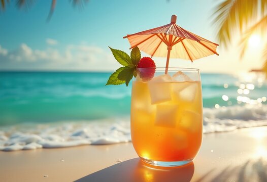 Luxurious Beach Bar Paradise Tropical Umbrella Drink Coastal Escape Sunset Oasis