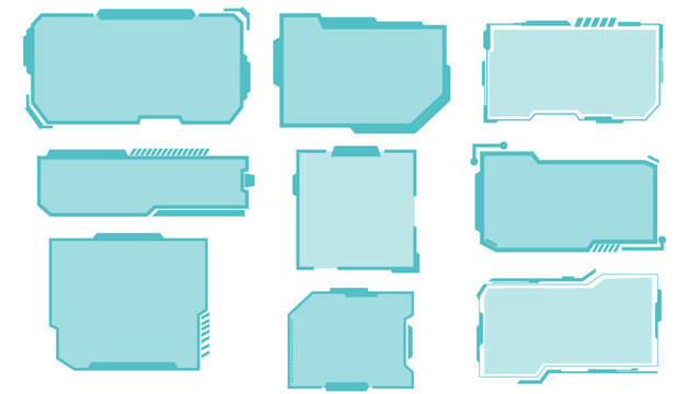 Nine light blue flat file folder with various tab styles on white background, light blue file folders