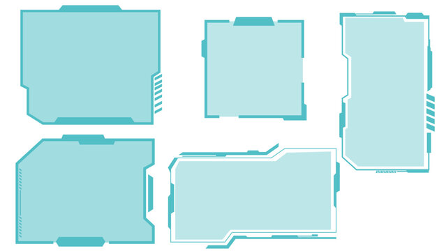 Five light blue flat file folder with different tab styles on white background, light blue file folders