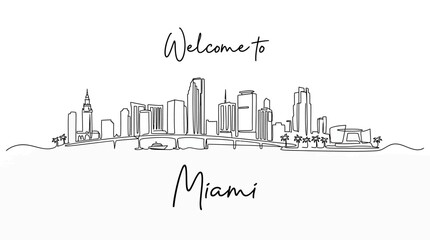Fototapeta premium Miami Florida Skyline Minimalist Drawing, Welcome to City