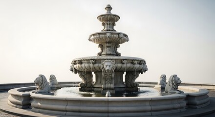 Fototapeta premium Ornate Stone Fountain with Sculptural Details in a Public Square