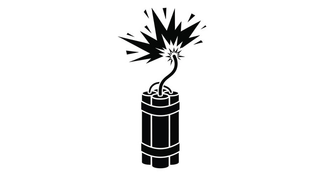 black and white dynamite stick icon with explosion