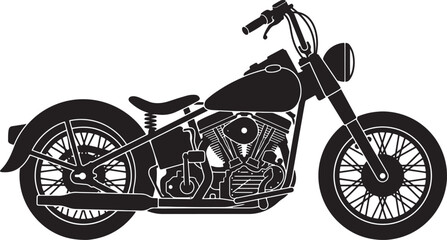 Black and white silhouette of a classic chopper motorcycle with spoked wheels also transparent background © mHs