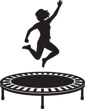 Silhouette of a person jumping on a black and white mini trampoline also transparent background
