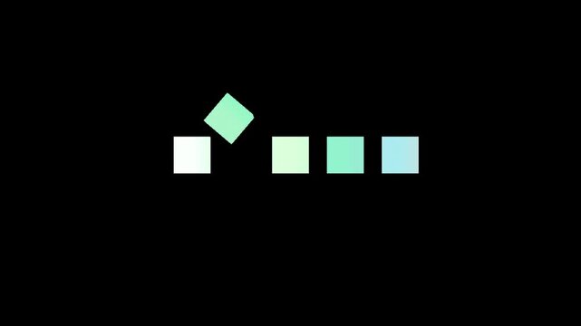 Abstract geometric composition of colored squares on a black background, representing progress and transformation