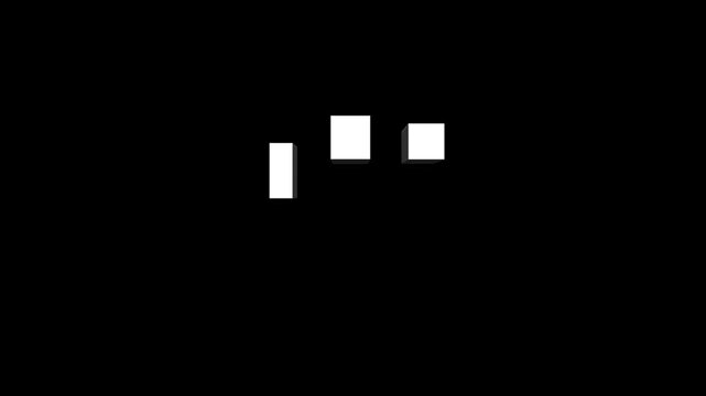 Minimalist abstract graphic illustration of three white rectangular shapes on a dark background, ideal for digital progress, loading indicators, or modern UI elements
