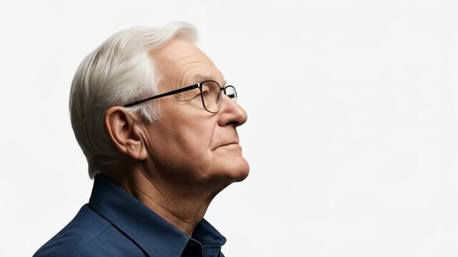 Contemplative elderly man gazing upward in thoughtful pose