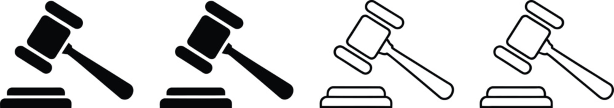 Gavel icon, legal hammer symbol representing justice court system authority law enforcement and auction bidding in simple modern vector design.