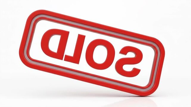 Bold red sold stamp indicating item completion of transaction