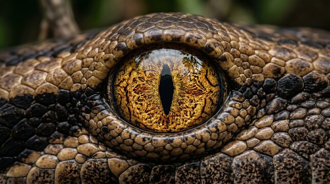 Close-up of Reptilian Eye with Intricate Pattern and Texture