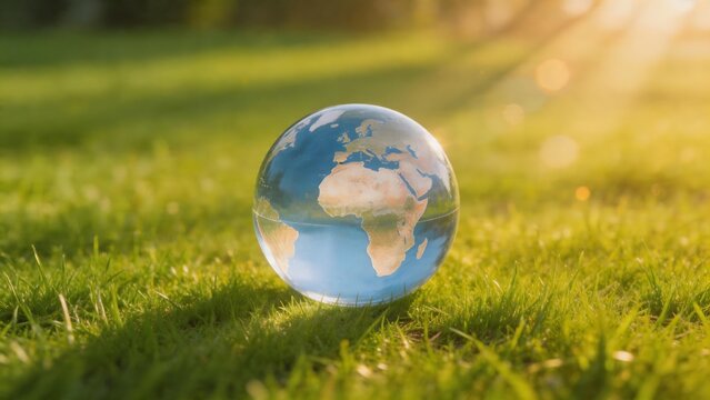 Glass globe on grass in sunlight