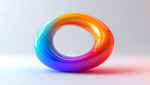 Glossy torus donut shape with rainbow color gradient, abstract geometric form, studio lighting