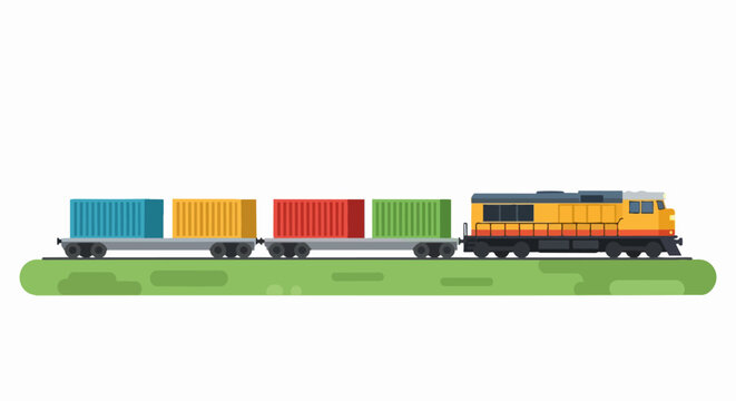 Freight Train with Colorful Shipping Containers Flat Vector Illustration for Logistics and Transport Concepts