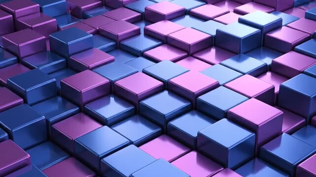 A pattern of shiny purple and blue metallic cubes arranged in a grid
