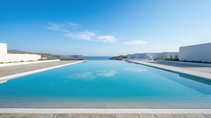 Fototapeta premium Luxurious Infinity Pool Overlooking the Aegean Sea on a Sunny Day.
