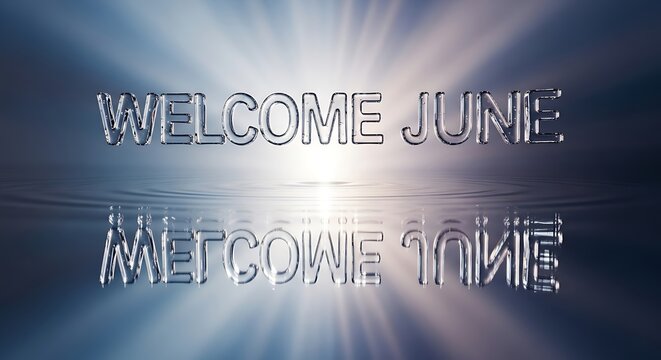 Welcome June greeting with metallic silver text on dark background.