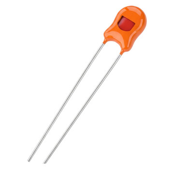 Orange dipped electronic capacitor component isolated on a transparent background