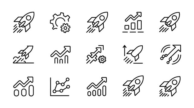 Abstract rocket startup acceleration vector icons &ndash; Perfect for venture capital funding decks, entrepreneurial growth, or tech incubation.