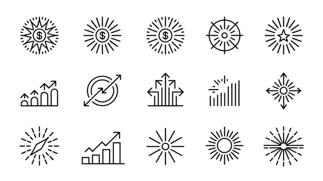 Radial burst opportunity expansion vector icons &ndash; Perfect for market breakthrough announcements, sales motivation, or financial growth.