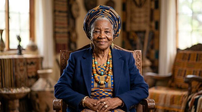 Dignified Senior African Woman in Traditional Attire Portrait