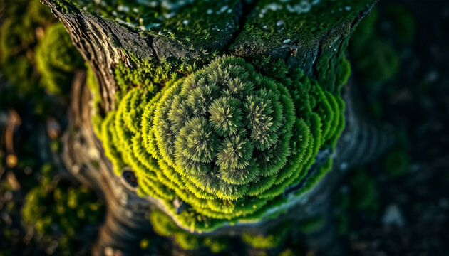 Top View Green Mushroom Cap on Forest Floor