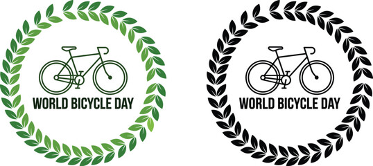 Naklejka premium World bicycle day logo with laurel wreath and bike symbol