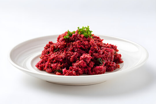 Classic Ethiopian Kitfo in a Full Plate View Highlighting Rich Color and Texture