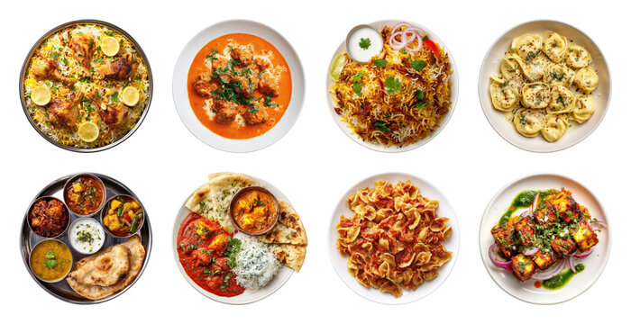 PNG Diverse global cuisine dishes on transparent background