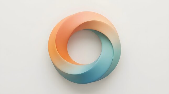 mobius strip in soft gradient colors of orange, peach, and teal on white background.
