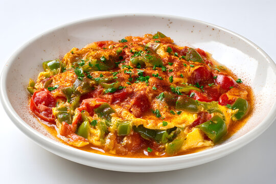 Delicious Basque Piperade Served on a Full Plate with Fresh Ingredients in Bright Colors