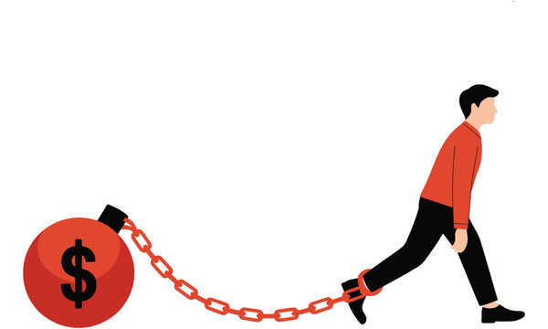 Chained in Debt and Mortgage Concept Illustration Showing Financial Burden, Loan Pressure, and Economic Struggle with Broken Freedom Metaphor Design