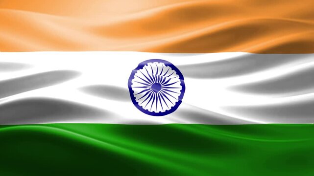 Indian national flag waving in vibrant sunset with Ashoka Chakra symbol on tricolor background