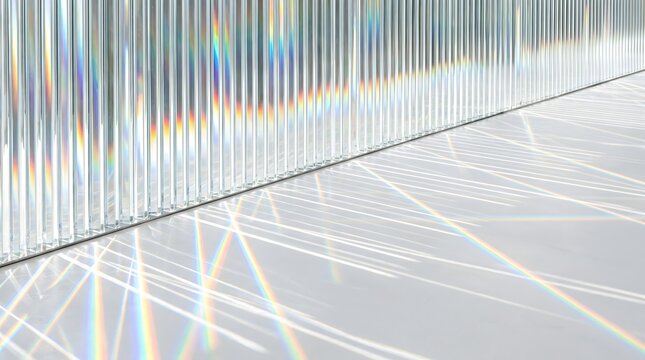 Abstract Vertical Glass Prisms with Rainbow Light Caustics Background
