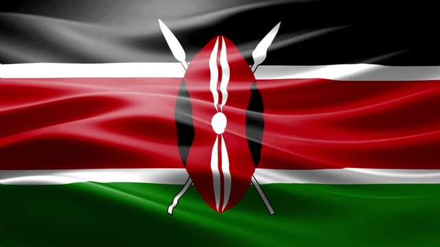 Kenyan Maasai Shield Emblem on Vibrant Flag with Dramatic Sunburst Background