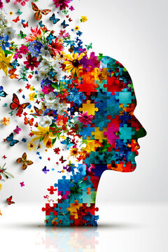 Colorful Mind Puzzle with Flowers &ndash; AI Generative