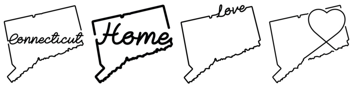 Connecticut state outline vector pack with home and heart design